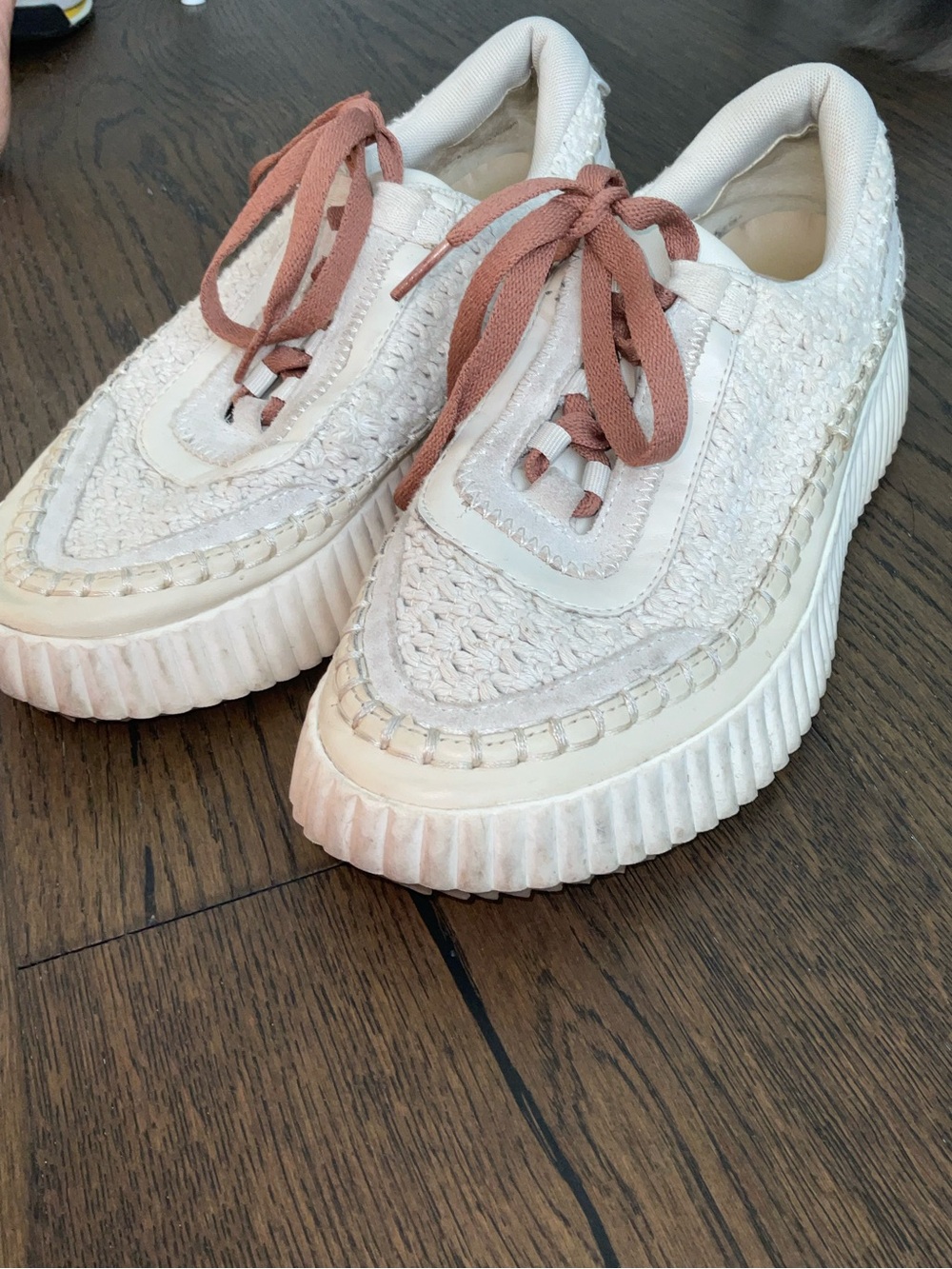 Dolce Vita Cream Woven Platform Sneaker with Dusty Rose Laces